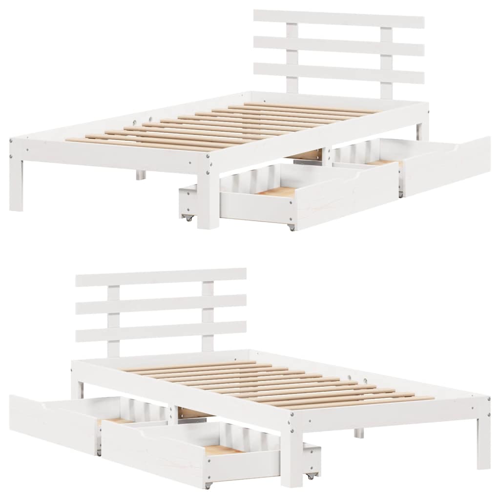 Giroletto con Cassetti Bianco 90x200 cm Legno Massello di Pino | homemem39