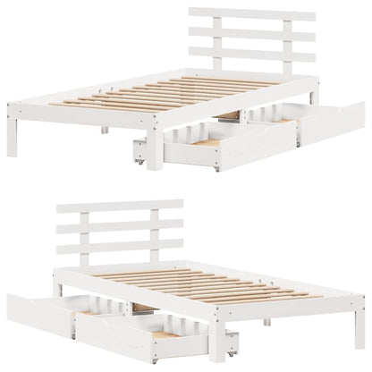Giroletto con Cassetti Bianco 90x200 cm Legno Massello di Pino | homemem39