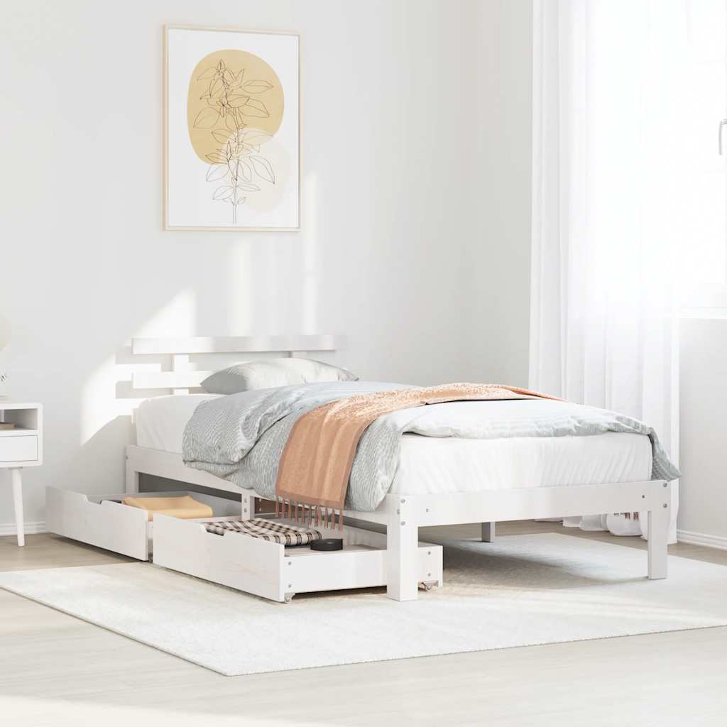 Giroletto con Cassetti Bianco 90x200 cm Legno Massello di Pino | homemem39