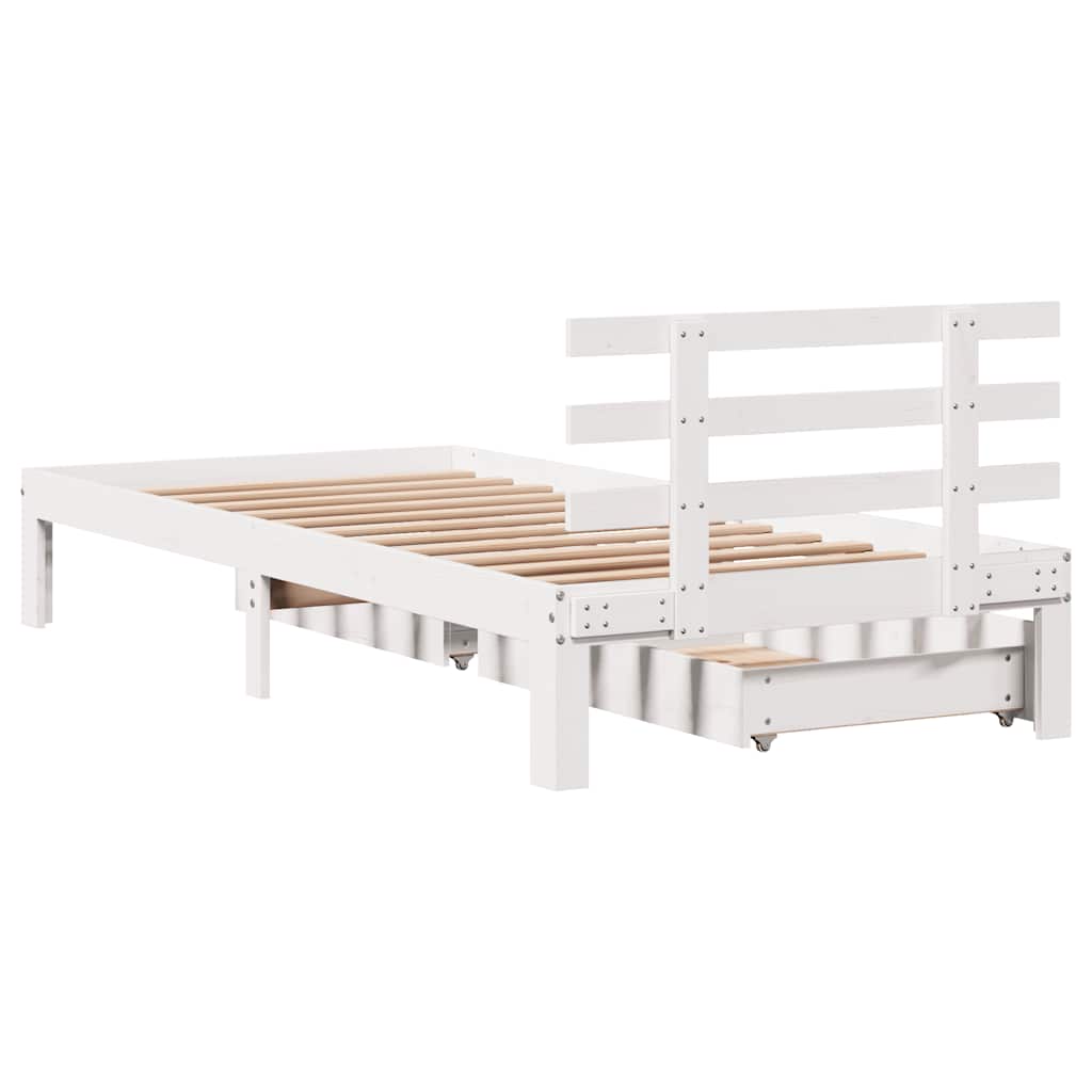 Giroletto con Cassetti Bianco 100x200 cm Legno Massello di Pino | homemem39