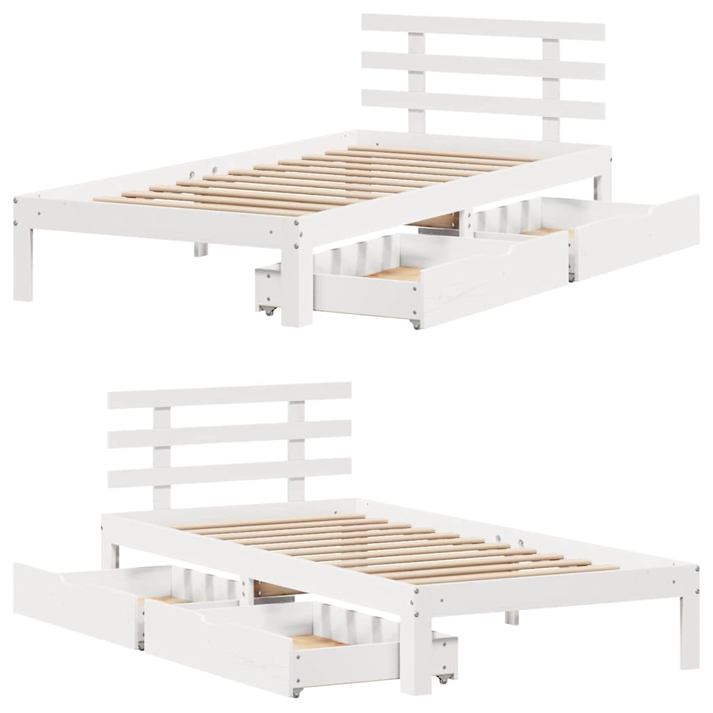 Giroletto con Cassetti Bianco 100x200 cm Legno Massello di Pino | homemem39