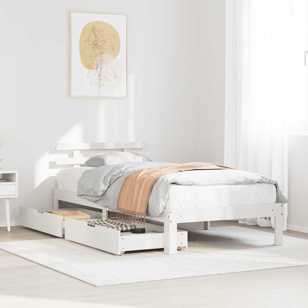 Giroletto con Cassetti Bianco 100x200 cm Legno Massello di Pino | homemem39