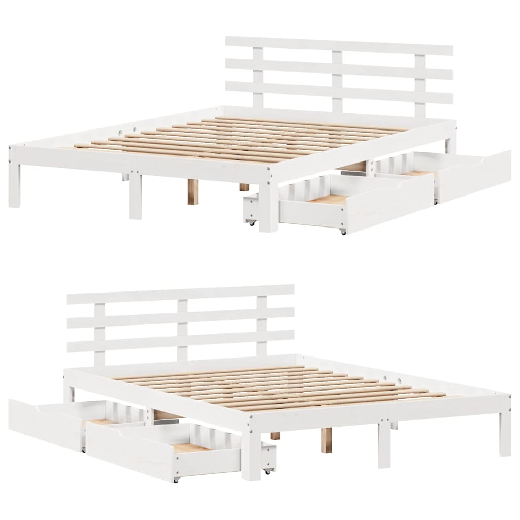 Giroletto con Cassetti Bianco 120x200 cm Legno Massello di Pino | homemem39