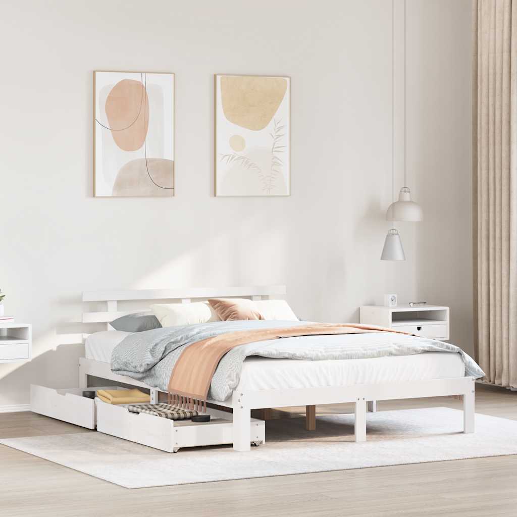 Giroletto con Cassetti Bianco 120x200 cm Legno Massello di Pino | homemem39