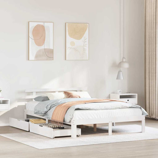 Giroletto con Cassetti Bianco 140x200 cm Legno Massello di Pino | homemem39