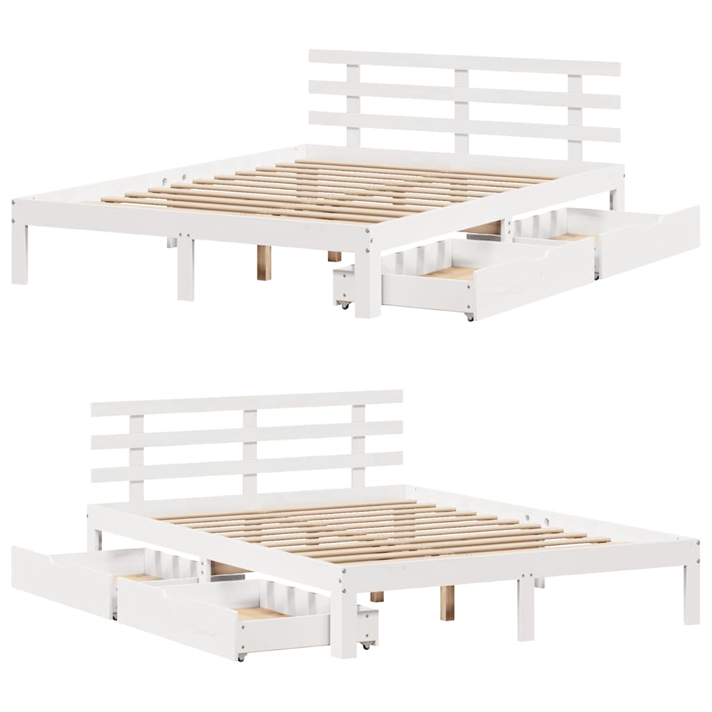 Giroletto con Cassetti Bianco 150x200 cm Legno Massello di Pino | homemem39