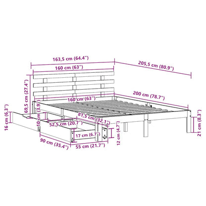 Giroletto con Cassetti 160x200 cm in Legno Massello di Pino