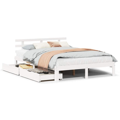 Giroletto con Cassetti Bianco 160x200 cm Legno Massello di Pino | homemem39