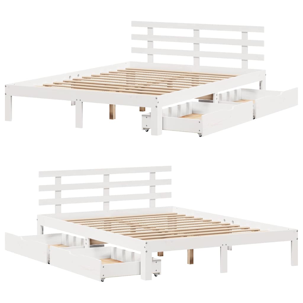 Giroletto con Cassetti Bianco 160x200 cm Legno Massello di Pino | homemem39