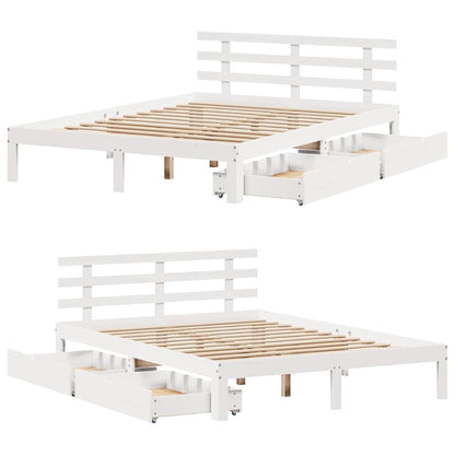 Giroletto con Cassetti Bianco 160x200 cm Legno Massello di Pino | homemem39