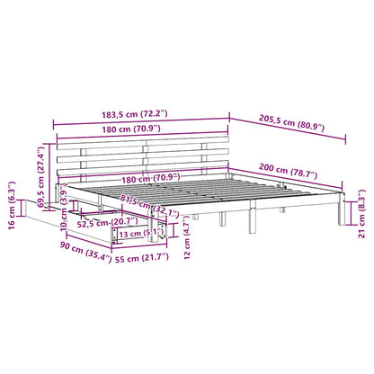 Giroletto con Cassetti 180x200 cm in Legno Massello di Pino
