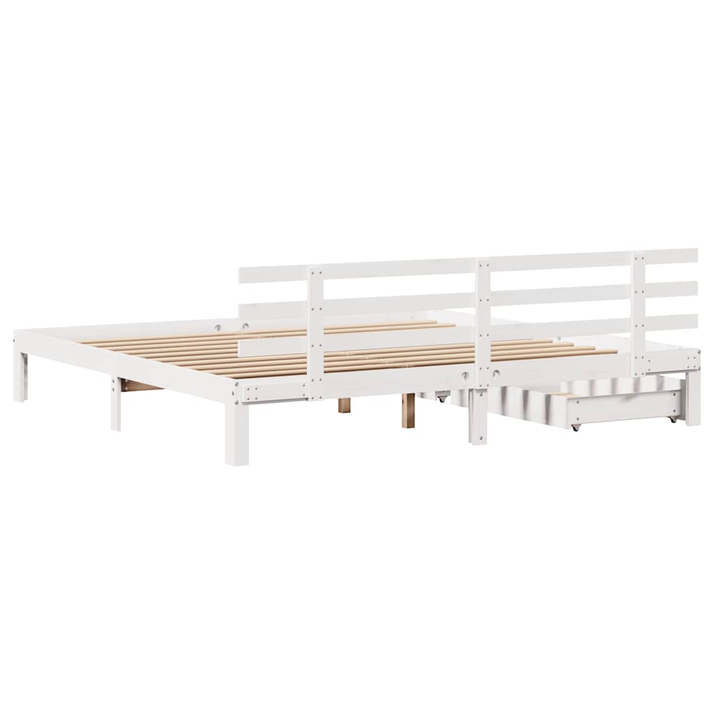 Giroletto con Cassetti Bianco 200x200 cm Legno Massello di Pino - homemem39