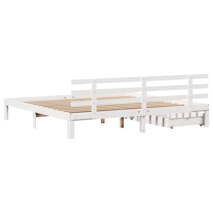 Giroletto con Cassetti Bianco 200x200 cm Legno Massello di Pino - homemem39