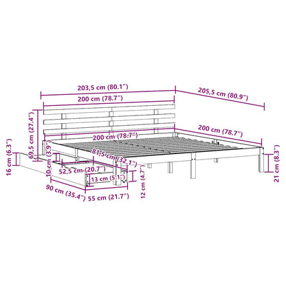 Giroletto con Cassetti Bianco 200x200 cm Legno Massello di Pino - homemem39