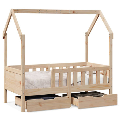 Giroletto per Bambini con Cassetti 80x170cm Legno Massello Pino