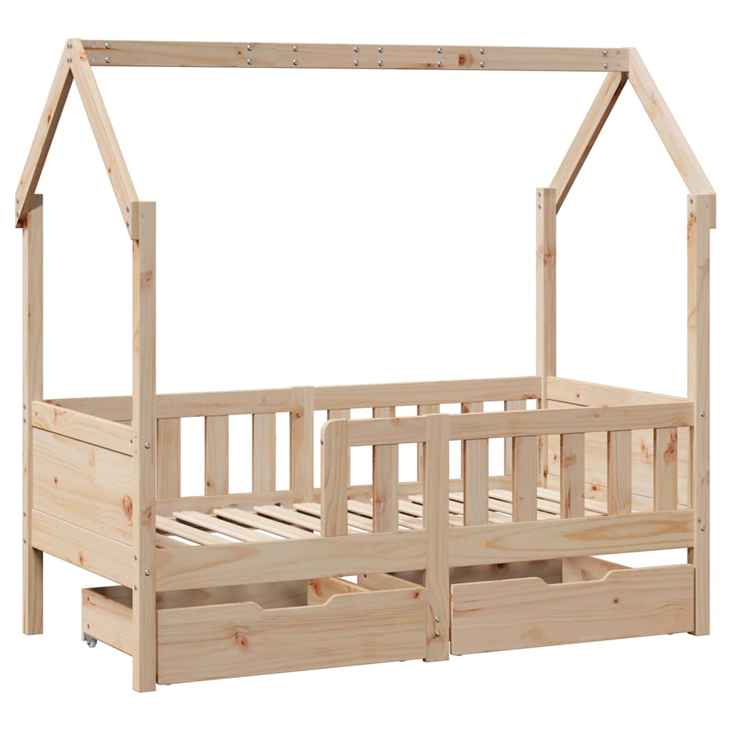 Giroletto per Bambini con Cassetti 80x170cm Legno Massello Pino
