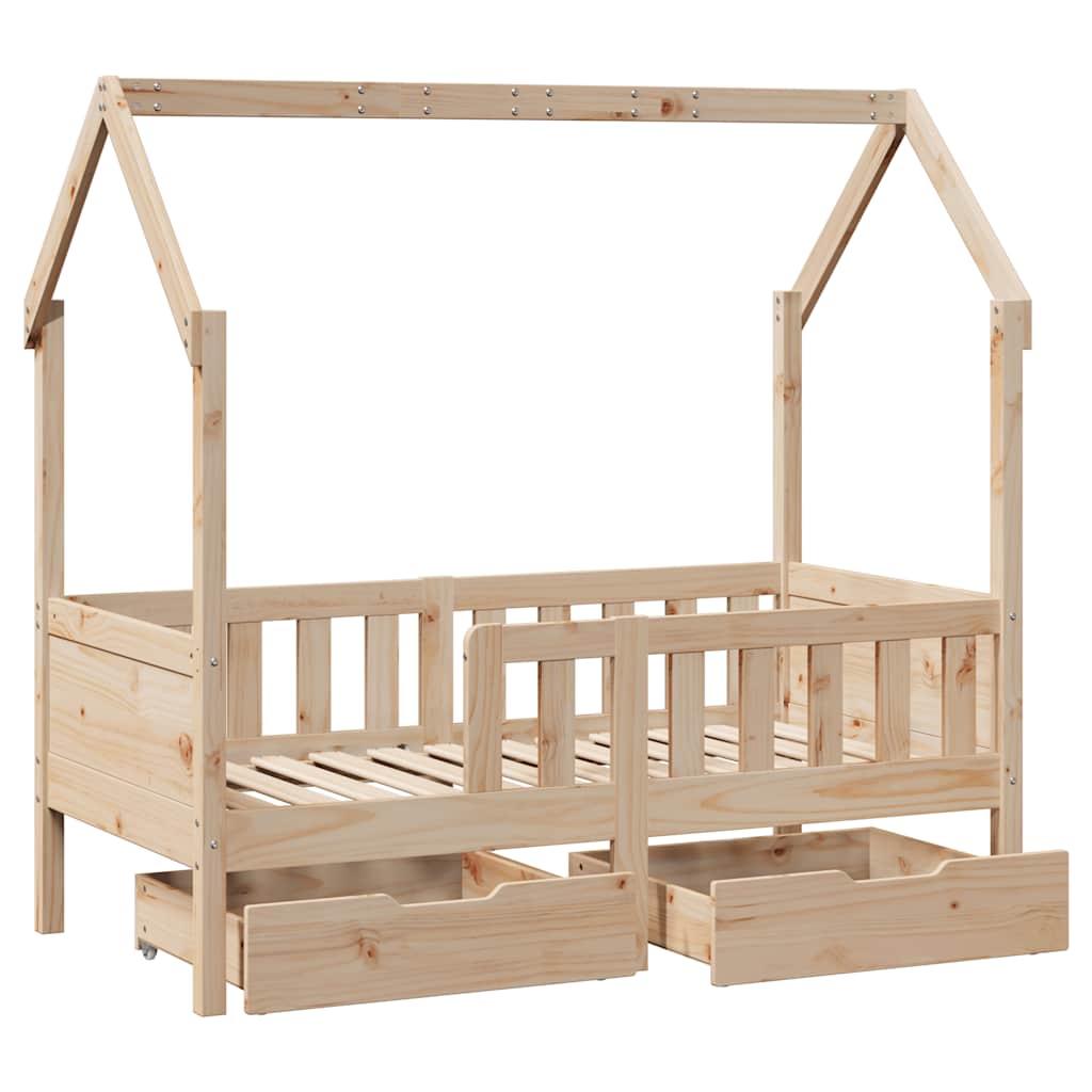 Giroletto per Bambini con Cassetti 80x170cm Legno Massello Pino