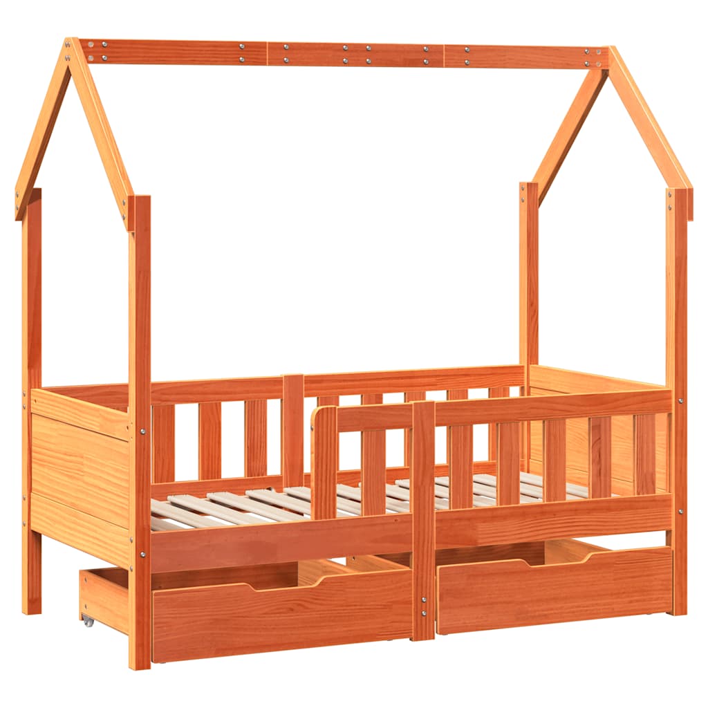 Giroletto per Bambini con Cassetti 80x170cm Legno Massello Pino