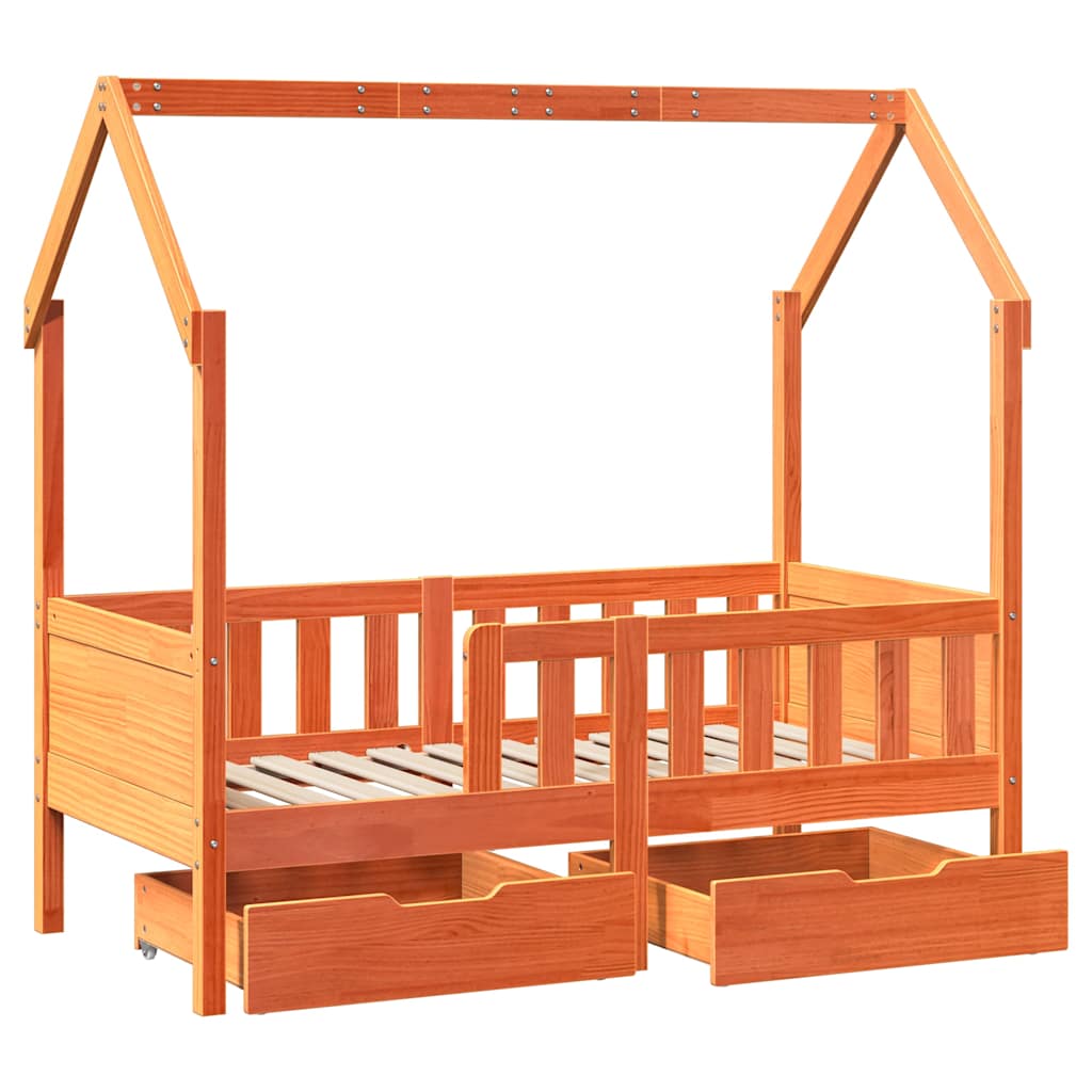 Giroletto per Bambini con Cassetti 80x170cm Legno Massello Pino