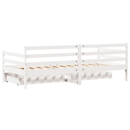 Dormeuse con Cassetti Bianco 90x200 cm Legno Massello di Pino