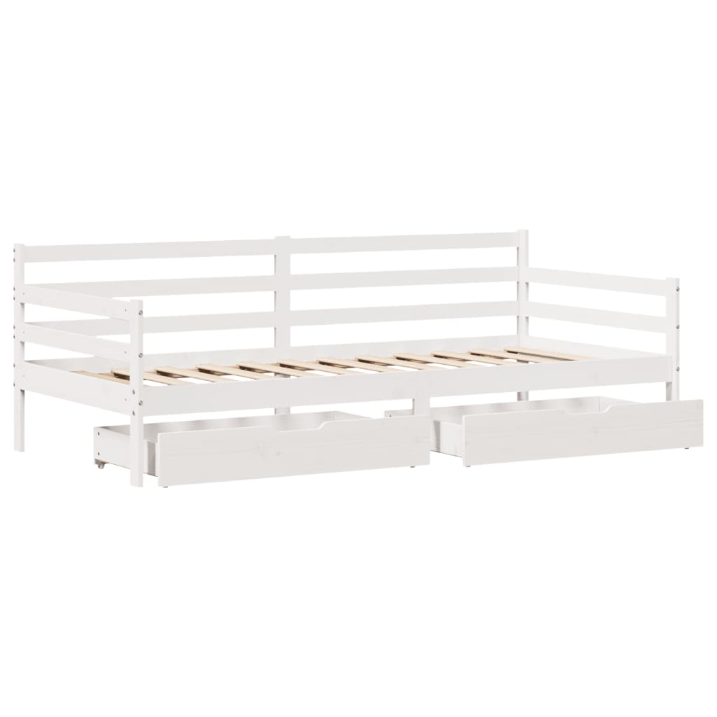 Dormeuse con Cassetti Bianco 90x200 cm Legno Massello di Pino