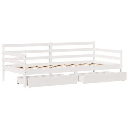 Dormeuse con Cassetti Bianco 90x200 cm Legno Massello di Pino