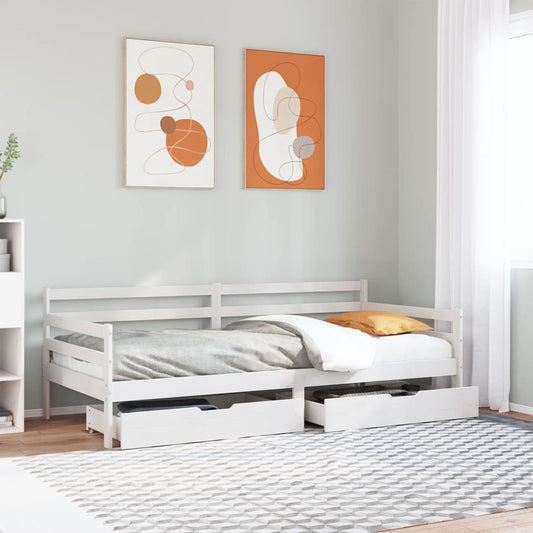 Dormeuse con Cassetti Bianco 90x200 cm Legno Massello di Pino | homemem39