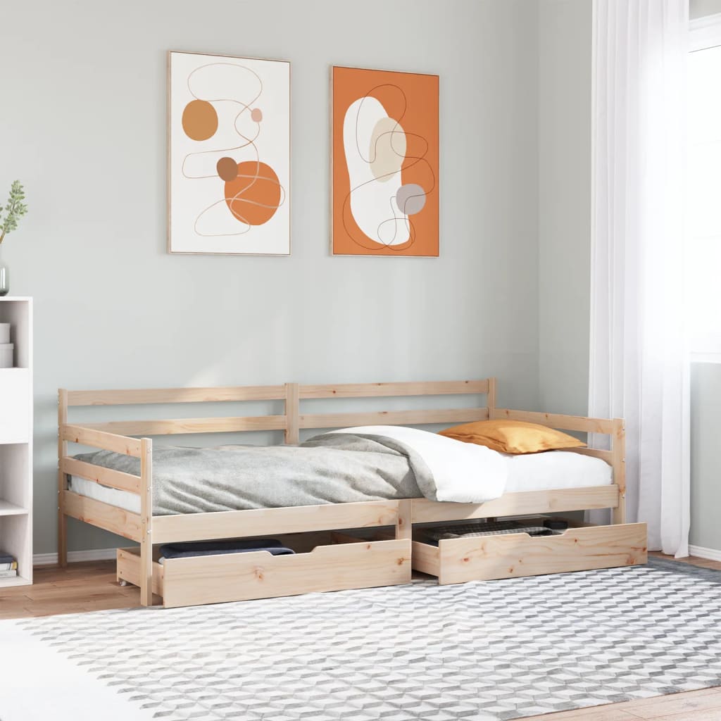 Dormeuse con Cassetti Bianca 80x200 cm Legno Massello di Pino | homemem39