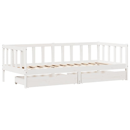 Dormeuse con Cassetti Bianco 90x200 cm Legno Massello di Pino | homemem39