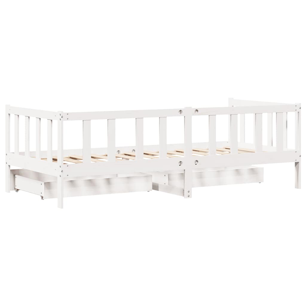 Dormeuse con Cassetti Bianco 90x200 cm Legno Massello di Pino | homemem39