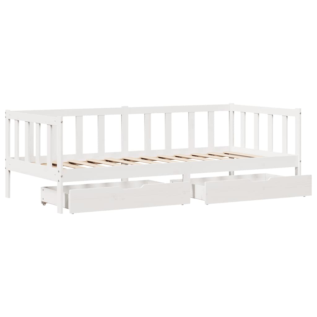 Dormeuse con Cassetti Bianco 90x200 cm Legno Massello di Pino | homemem39