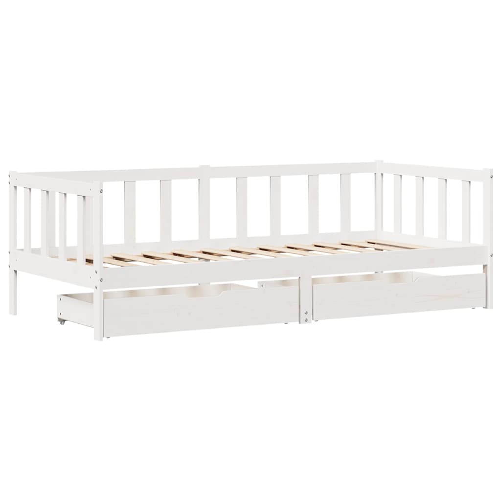Dormeuse con Cassetti Bianco 90x190 cm Legno Massello di Pino | homemem39