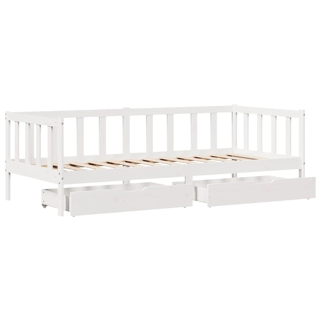 Dormeuse con Cassetti Bianco 90x190 cm Legno Massello di Pino | homemem39