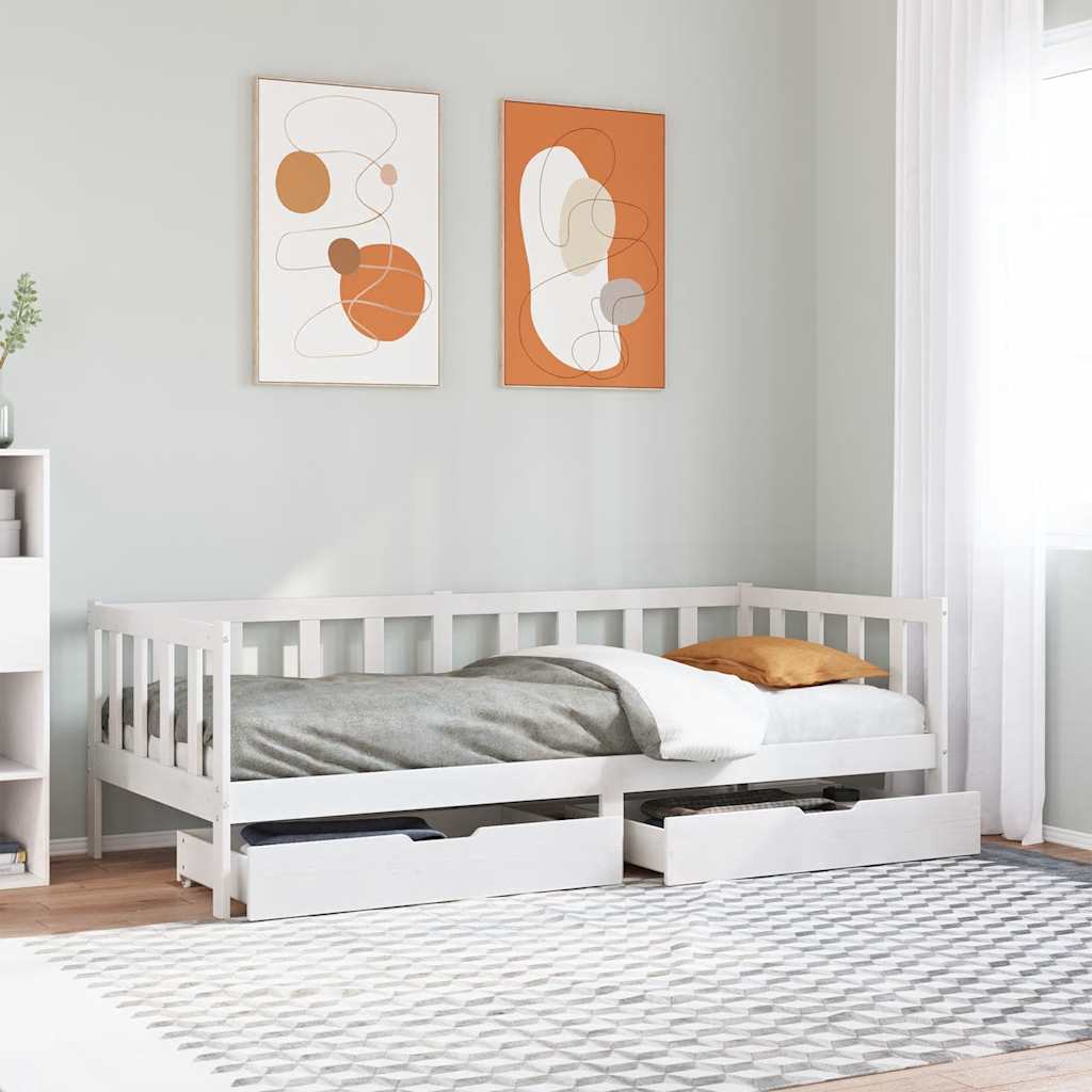 Dormeuse con Cassetti Bianco 90x190 cm Legno Massello di Pino | homemem39