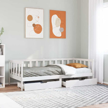 Dormeuse con Cassetti Bianco 90x190 cm Legno Massello di Pino | homemem39