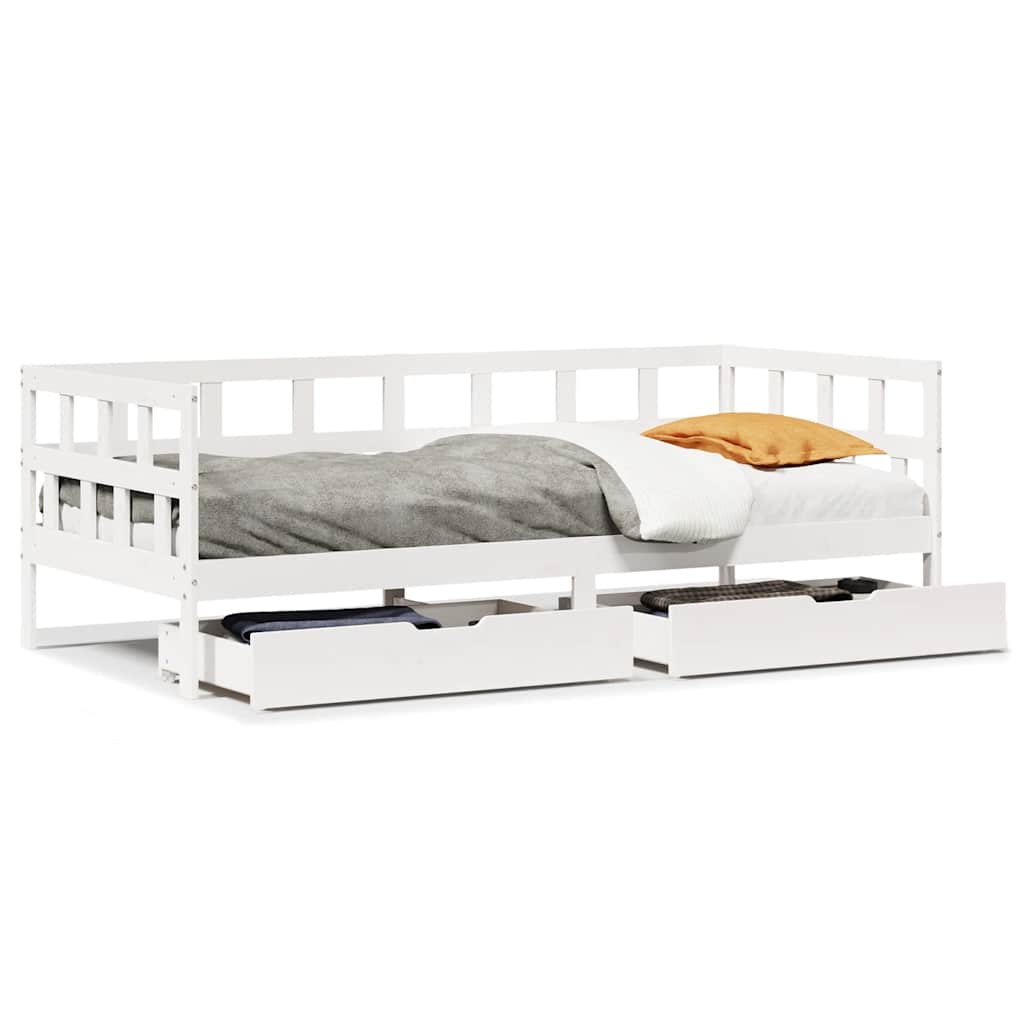 Dormeuse con Cassetti Bianco 90x200 cm Legno Massello di Pino | homemem39