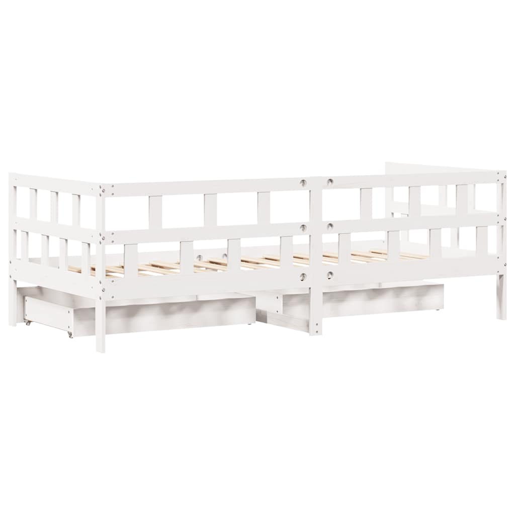 Dormeuse con Cassetti Bianco 90x200 cm Legno Massello di Pino | homemem39