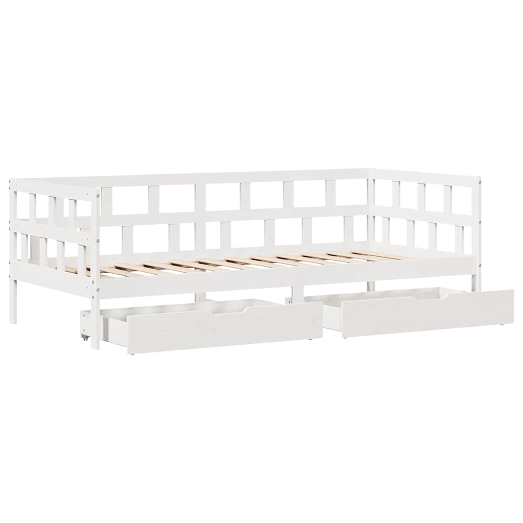 Dormeuse con Cassetti Bianco 90x200 cm Legno Massello di Pino | homemem39