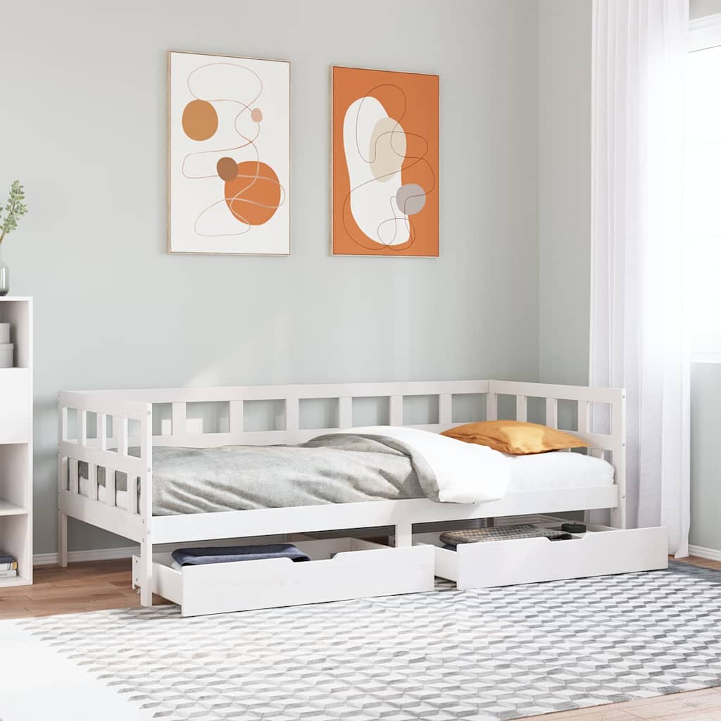 Dormeuse con Cassetti Bianco 90x200 cm Legno Massello di Pino | homemem39