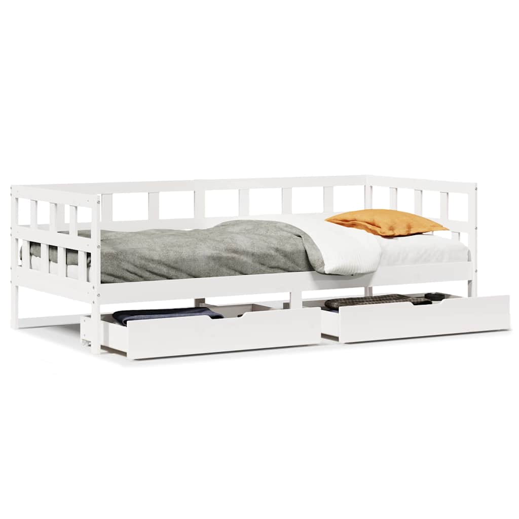 Dormeuse con Cassetti Bianco 90x190 cm Legno Massello di Pino | homemem39