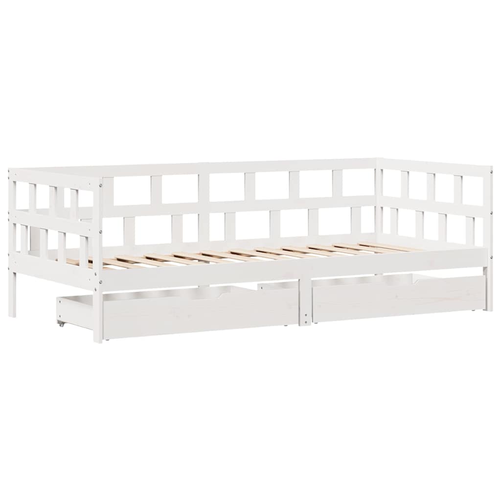 Dormeuse con Cassetti Bianco 90x190 cm Legno Massello di Pino | homemem39