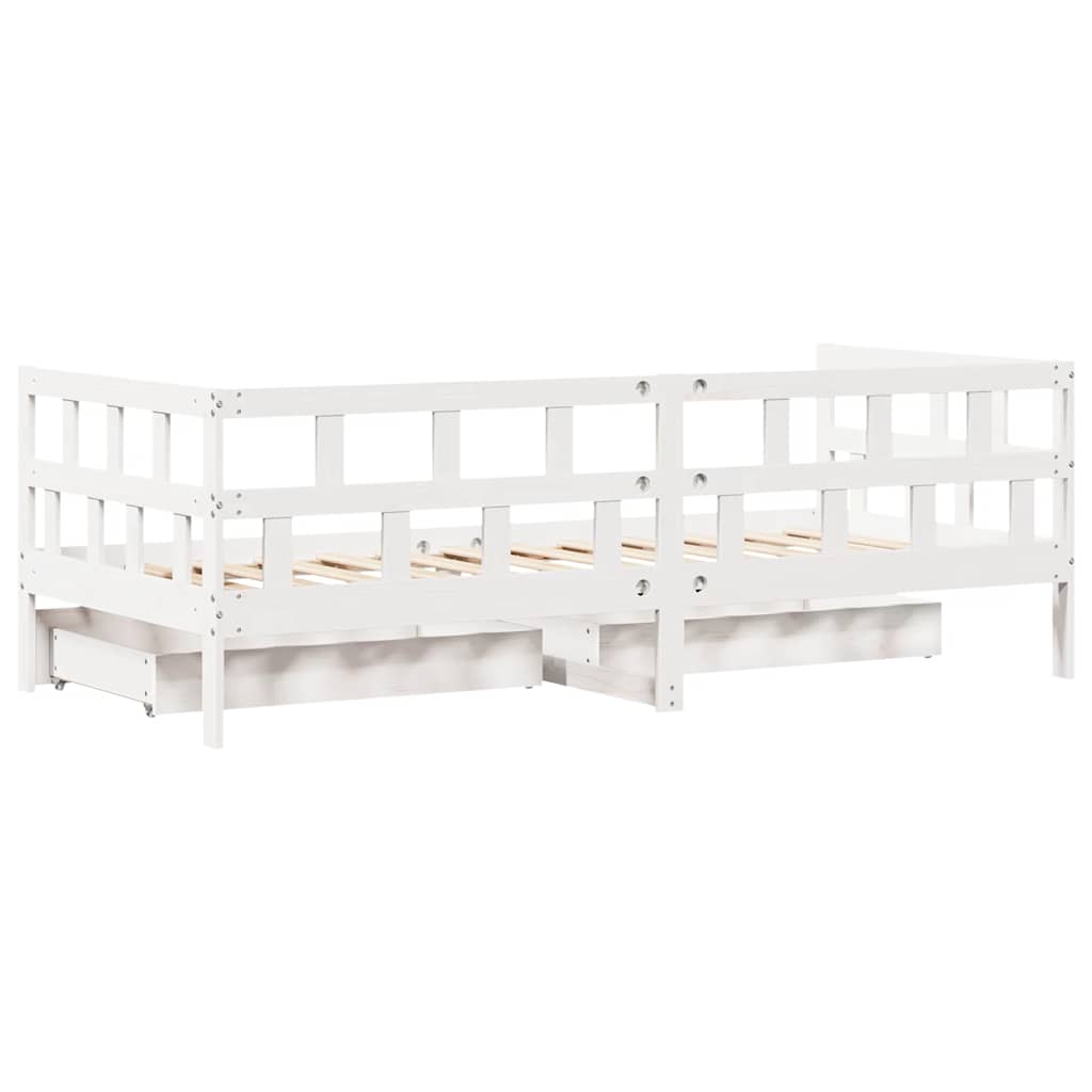 Dormeuse con Cassetti Bianco 90x190 cm Legno Massello di Pino | homemem39