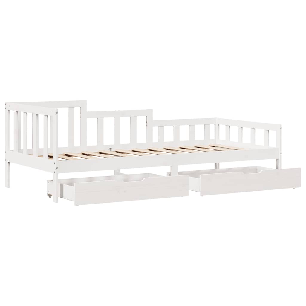Dormeuse con Cassetti Bianca 80x200 cm Legno Massello di Pino | homemem39