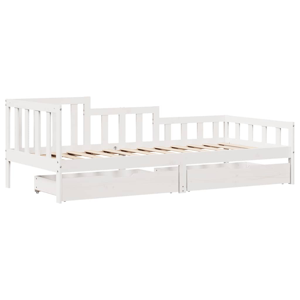 Dormeuse con Cassetti Bianco 90x200 cm Legno Massello di Pino