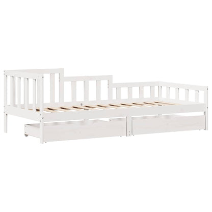 Dormeuse con Cassetti Bianco 90x200 cm Legno Massello di Pino