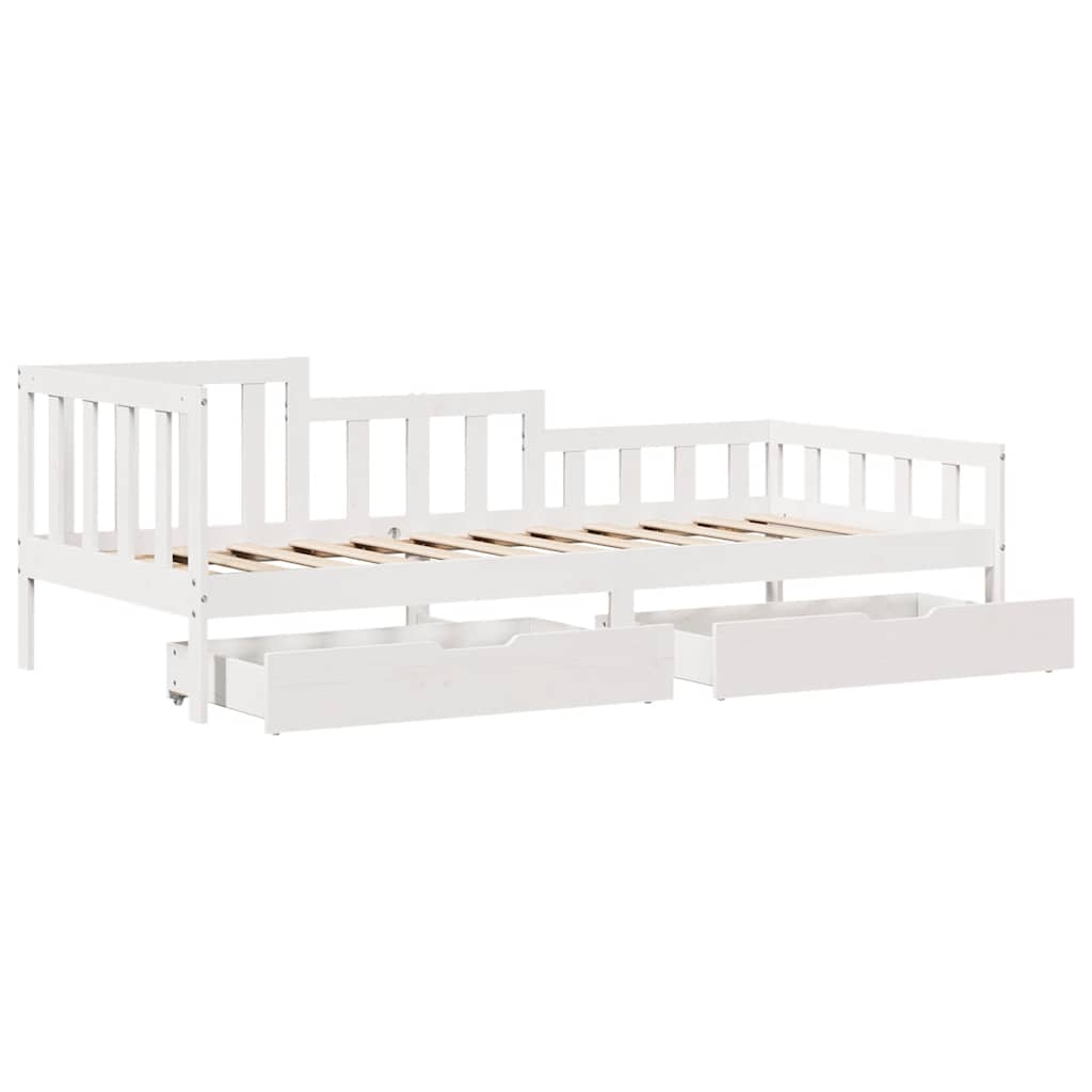 Dormeuse con Cassetti Bianco 90x200 cm Legno Massello di Pino | homemem39