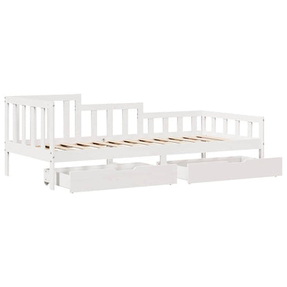 Dormeuse con Cassetti Bianco 90x200 cm Legno Massello di Pino | homemem39