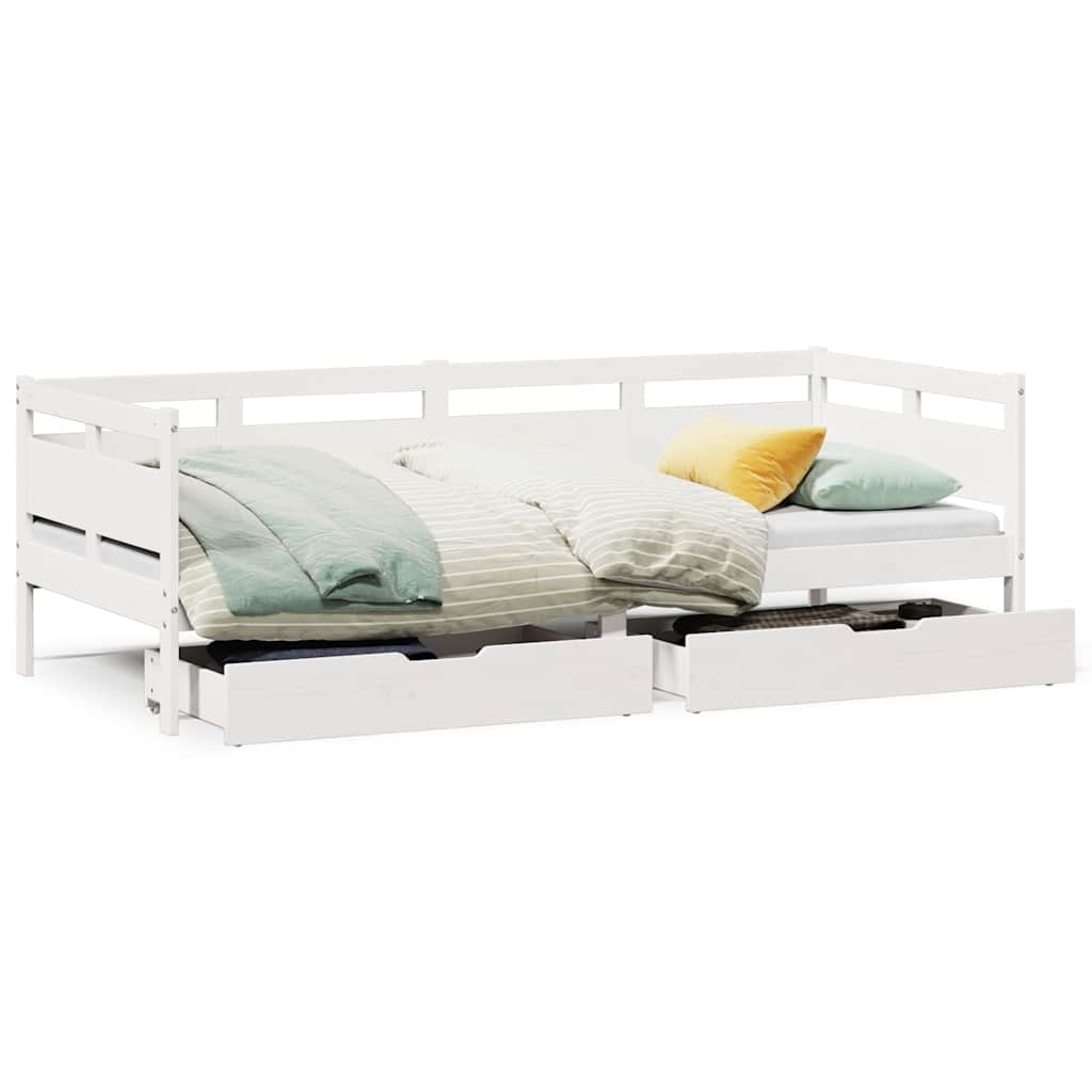 Dormeuse con Cassetti Bianco 90x200 cm Legno Massello di Pino | homemem39