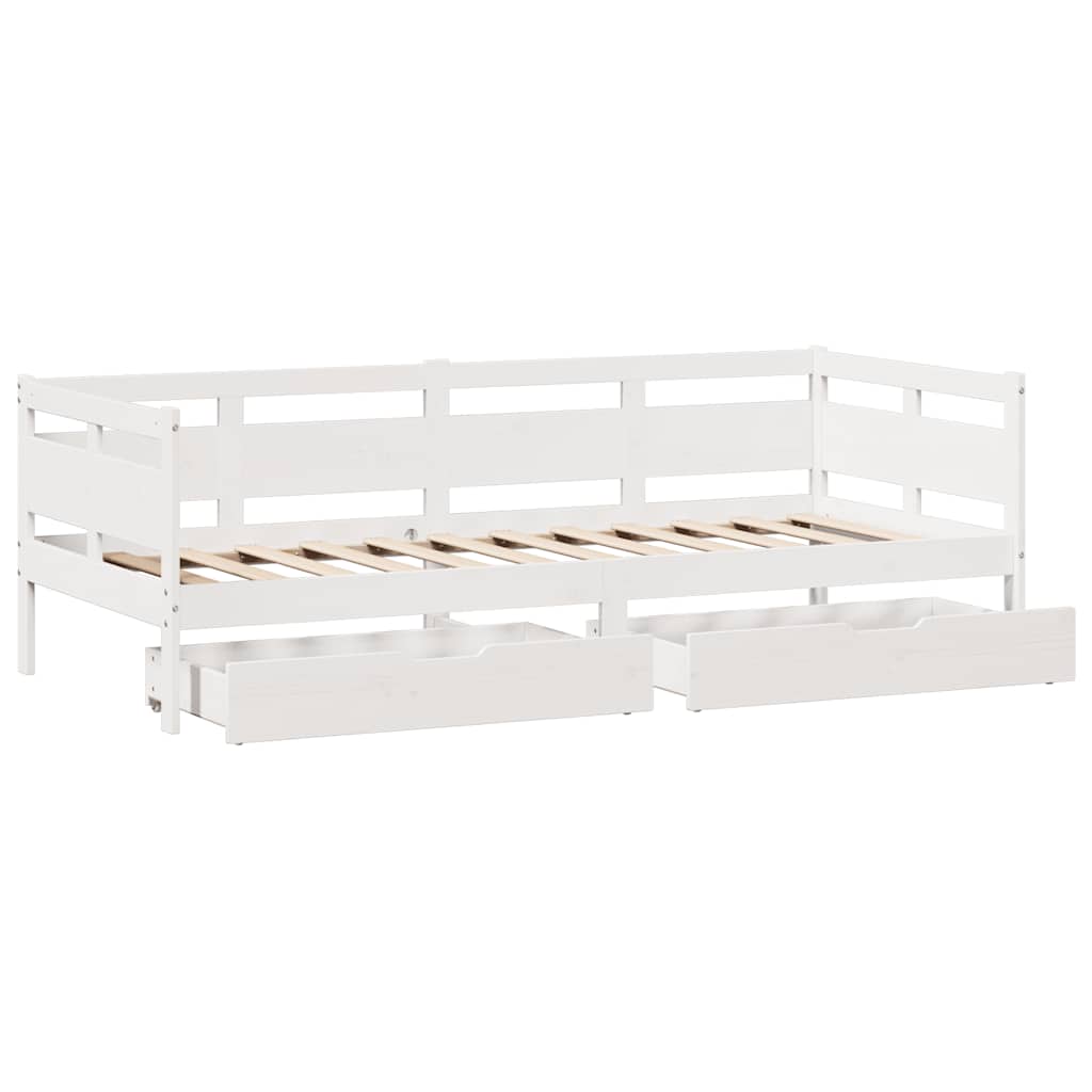 Dormeuse con Cassetti Bianco 90x200 cm Legno Massello di Pino | homemem39