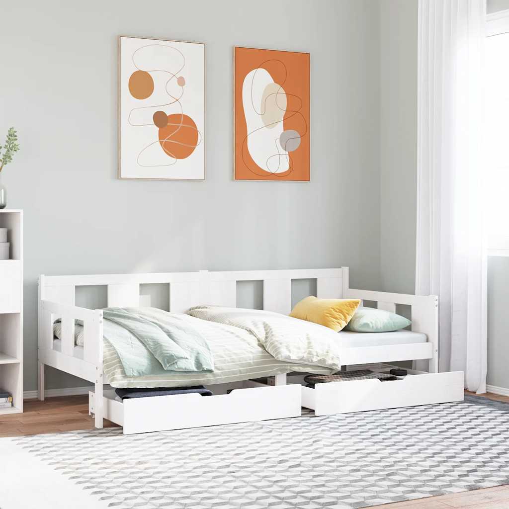 Dormeuse con Cassetti Bianco 90x200 cm Legno Massello di Pino | homemem39